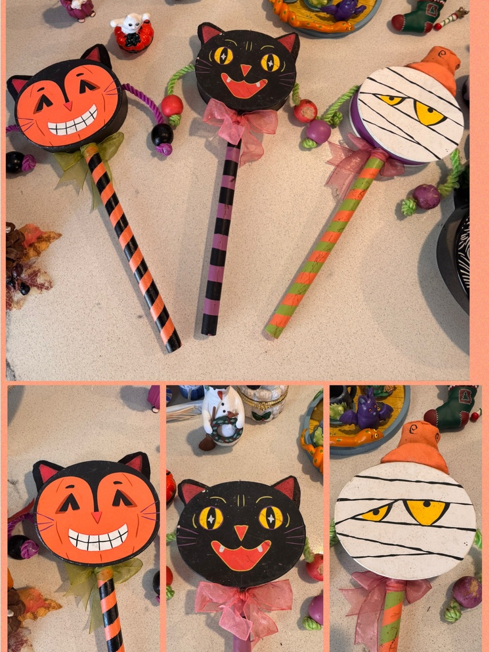 VTG Style Halloween Twist Drum Noisemakers - Set of 3 (Cat, Mummy, Pumpkin)